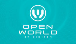 Open World by DigiPen logo over decorative background image